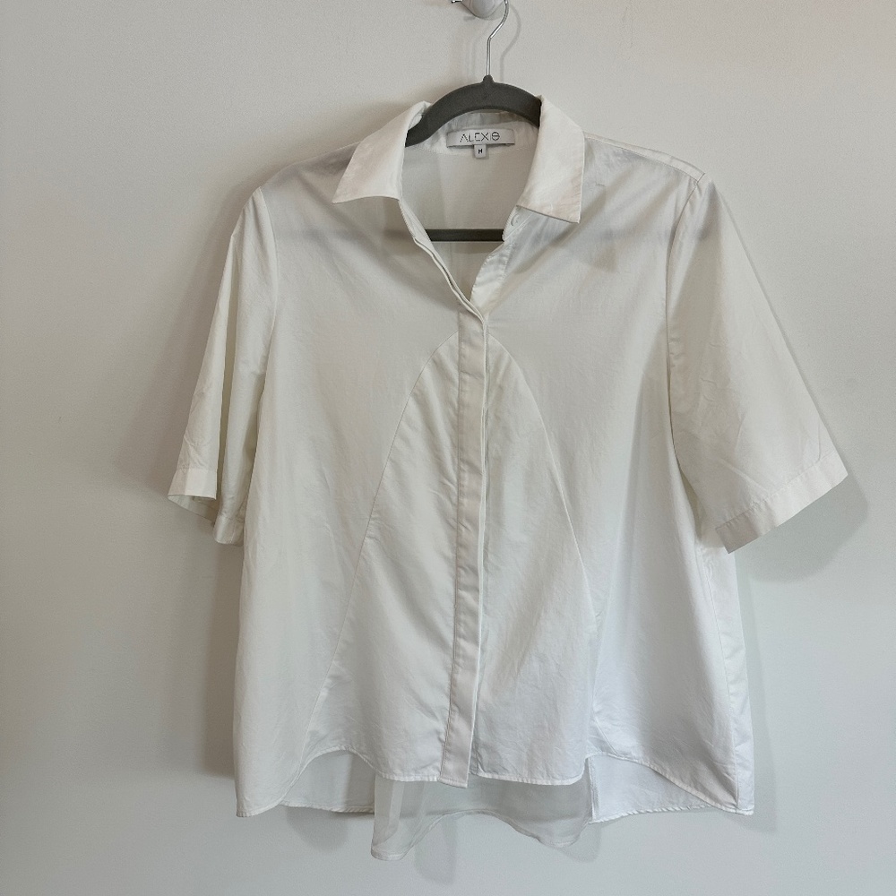 Alexis White Short-Sleeve Button Down with Mesh Back Size M